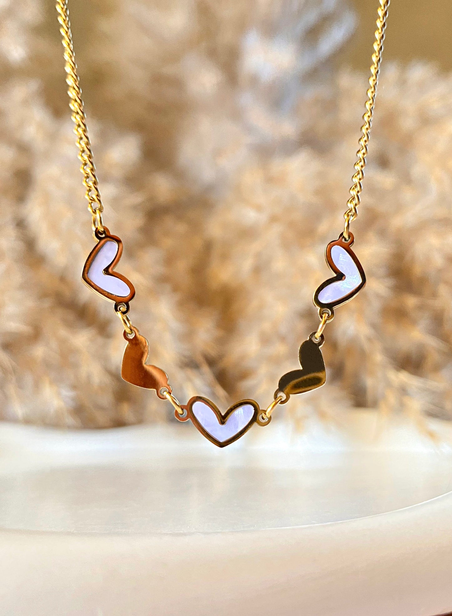 Triple White Heart Necklace