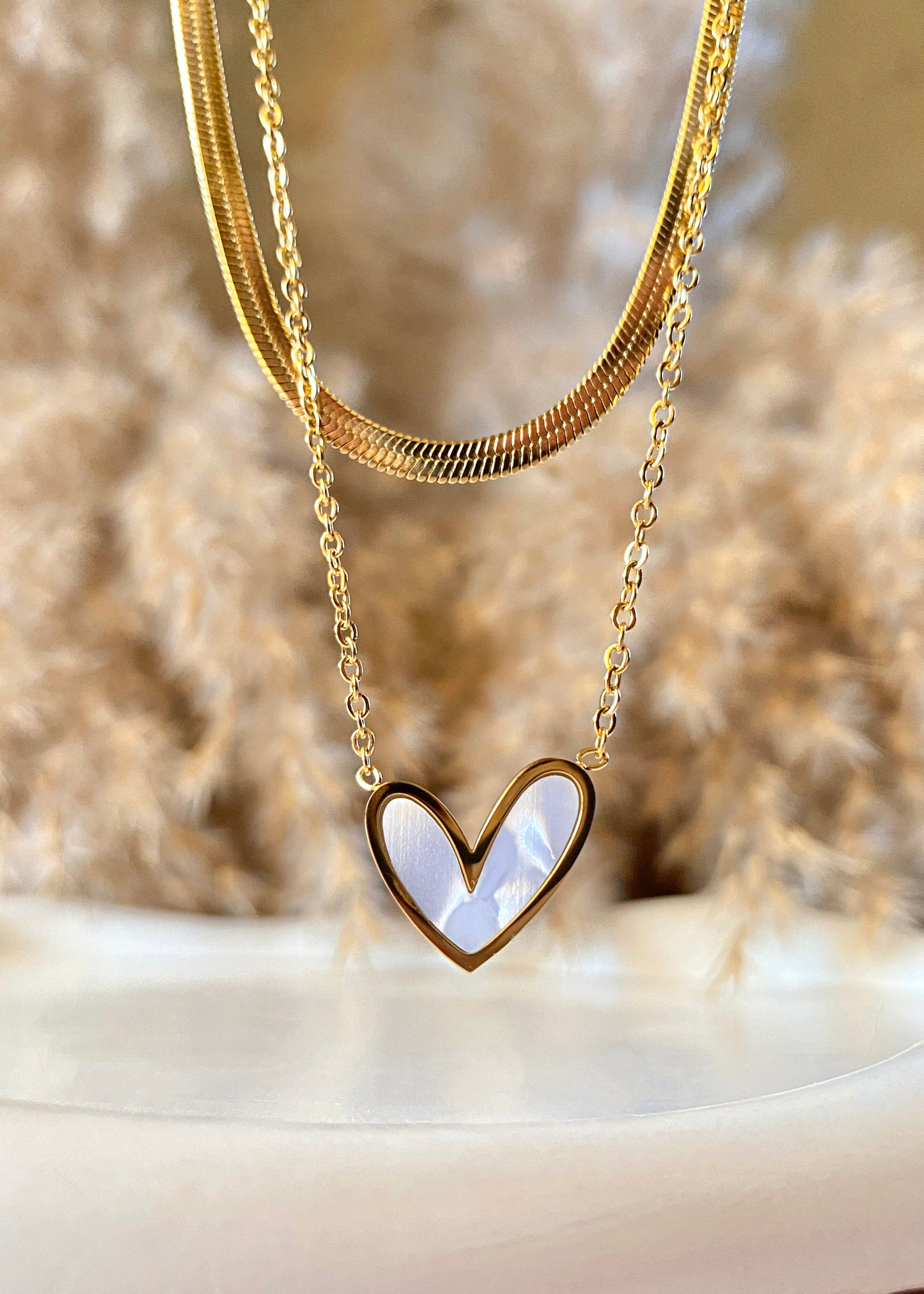 Double Layer White Heart Necklace