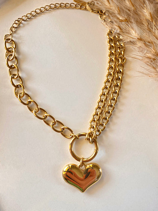 Chunky Heart Mixed Chain Bracelet