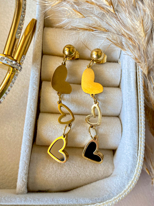 Triple Black Heart Earrings