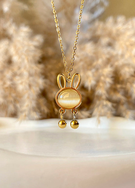 Beige Cat Eye Rabbit Necklace