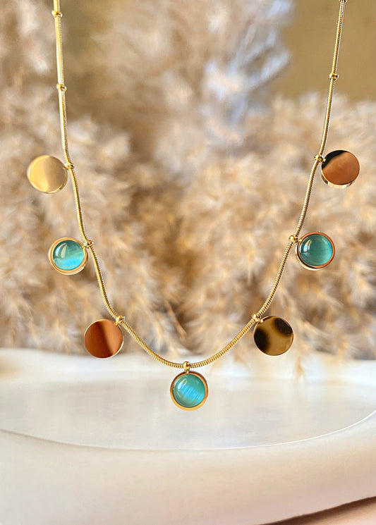 Baby Blue Cat Eye Circles Necklace