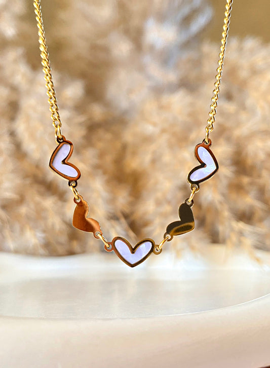 Triple White Heart Necklace