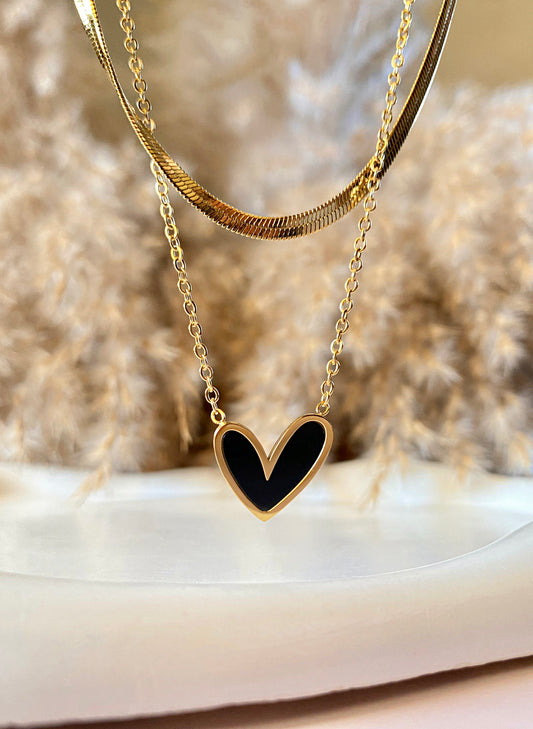 Double Layer Black Heart Necklace