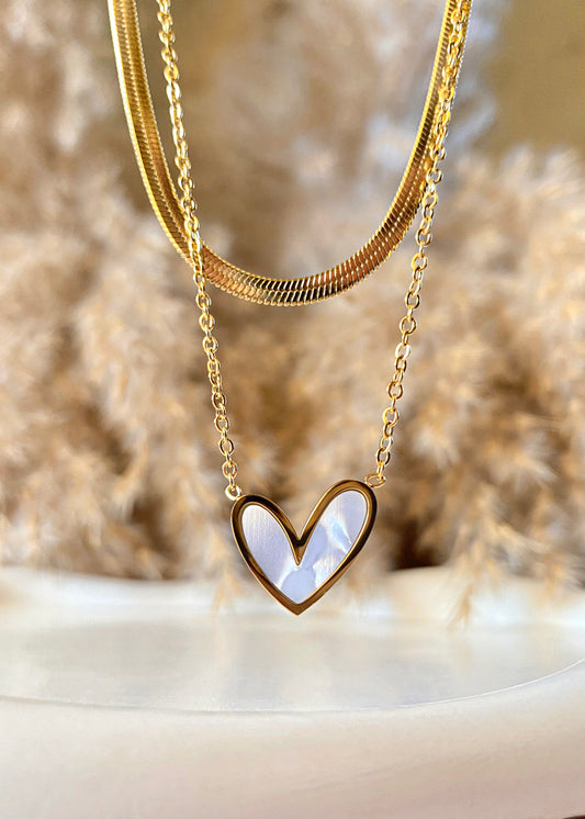 Double Layer White Heart Necklace